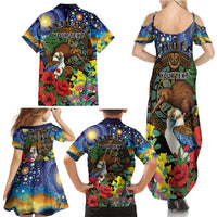 Kiwi-Kookaburra Bird ANZAC Personalised Family Matching Summer Maxi Dress and Hawaiian Shirt Aussie Golden Wattle Poppy Flowers