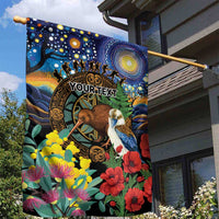 Kiwi-Kookaburra Bird ANZAC Personalised Garden Flag Aussie Golden Wattle Poppy Flowers