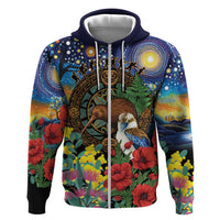 Kiwi-Kookaburra Bird ANZAC Personalised Hoodie Aussie Golden Wattle Poppy Flowers