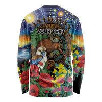 Kiwi-Kookaburra Bird ANZAC Personalised Long Sleeve Shirt Aussie Golden Wattle Poppy Flowers