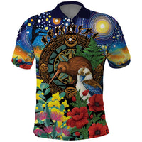 Kiwi-Kookaburra Bird ANZAC Personalised Polo Shirt Aussie Golden Wattle Poppy Flowers