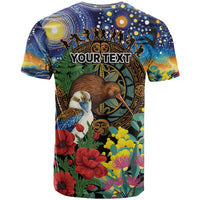 Kiwi-Kookaburra Bird ANZAC Personalised T Shirt Aussie Golden Wattle Poppy Flowers
