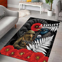 Kiwi-Tui Bird Soldier ANZAC Day Personalised Area Rug Maori Silver Fern Motif