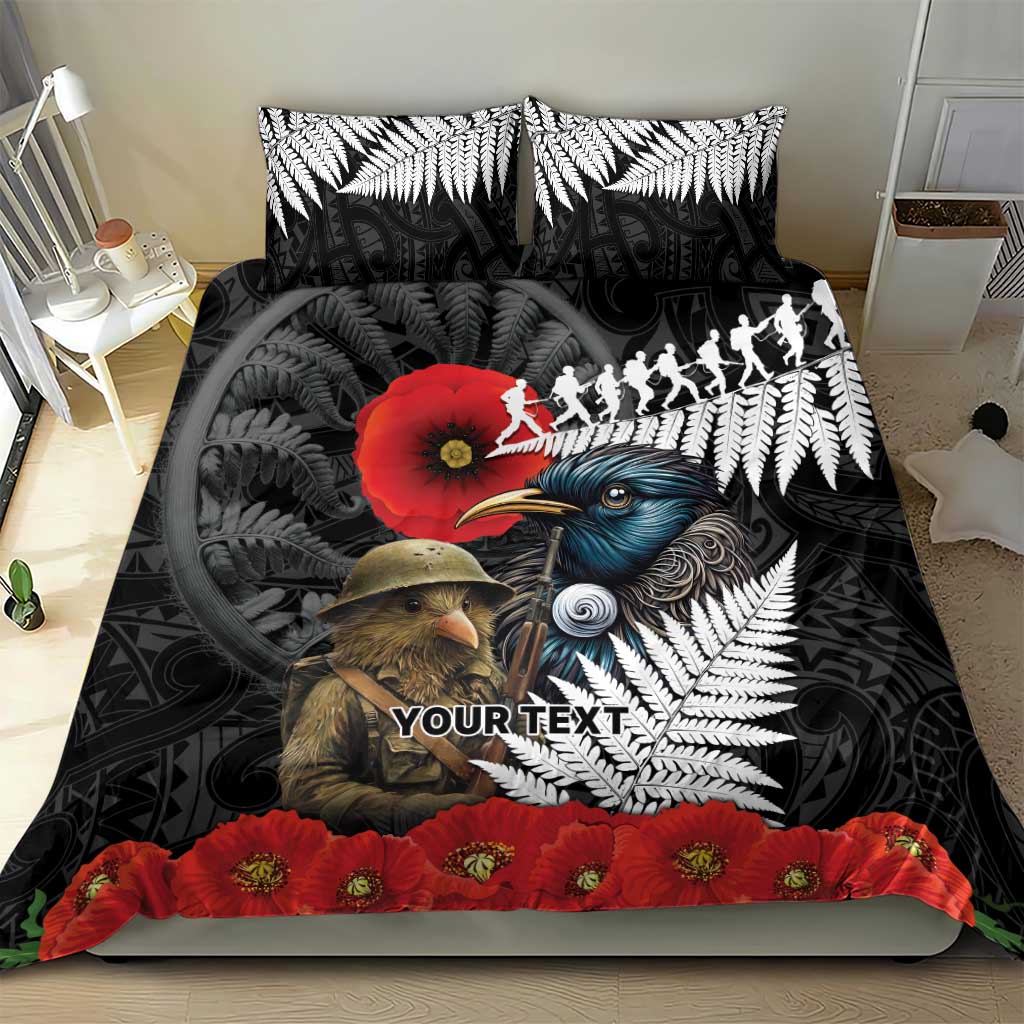 Kiwi-Tui Bird Soldier ANZAC Day Personalised Bedding Set Maori Silver Fern Motif