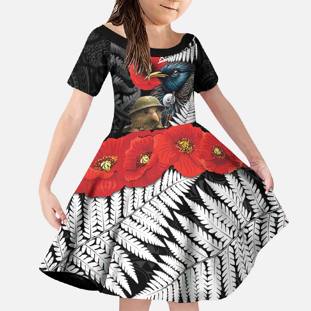 Kiwi-Tui Bird Soldier ANZAC Day Personalised Family Matching Long Sleeve Bodycon Dress and Hawaiian Shirt Maori Silver Fern Motif