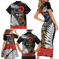 Kiwi-Tui Bird Soldier ANZAC Day Personalised Family Matching Short Sleeve Bodycon Dress and Hawaiian Shirt Maori Silver Fern Motif