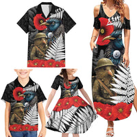 Kiwi-Tui Bird Soldier ANZAC Day Personalised Family Matching Summer Maxi Dress and Hawaiian Shirt Maori Silver Fern Motif