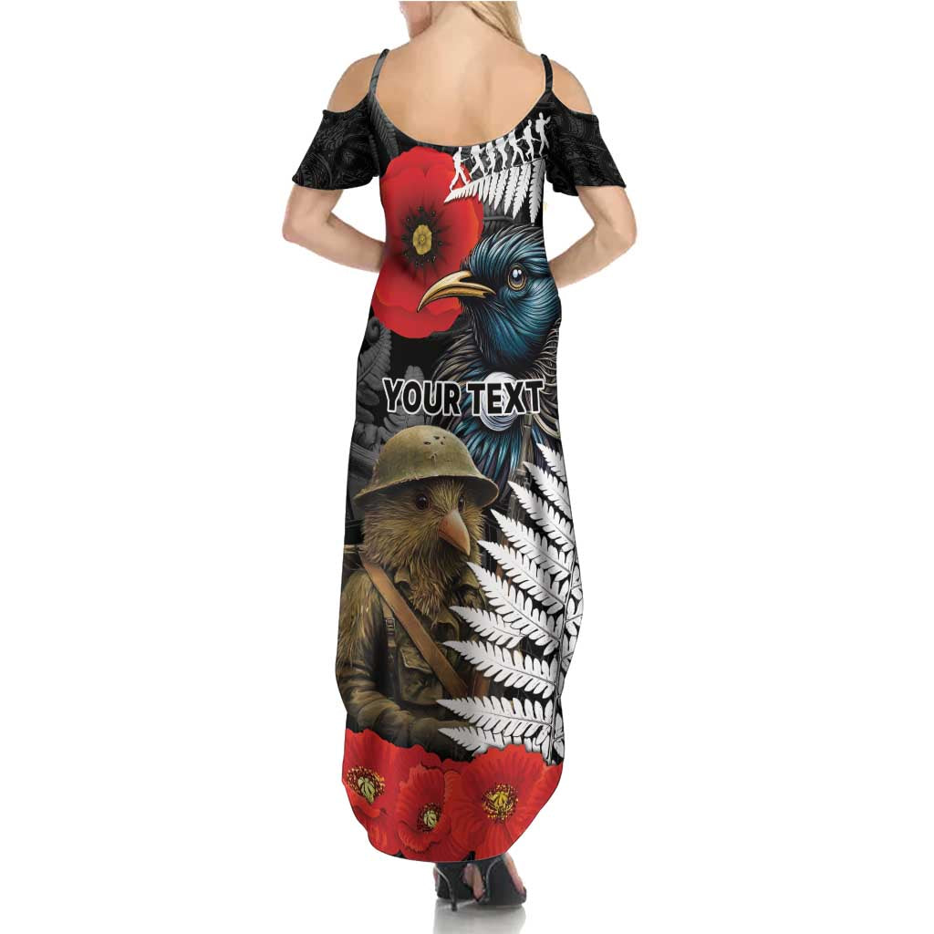 Kiwi-Tui Bird Soldier ANZAC Day Personalised Family Matching Summer Maxi Dress and Hawaiian Shirt Maori Silver Fern Motif