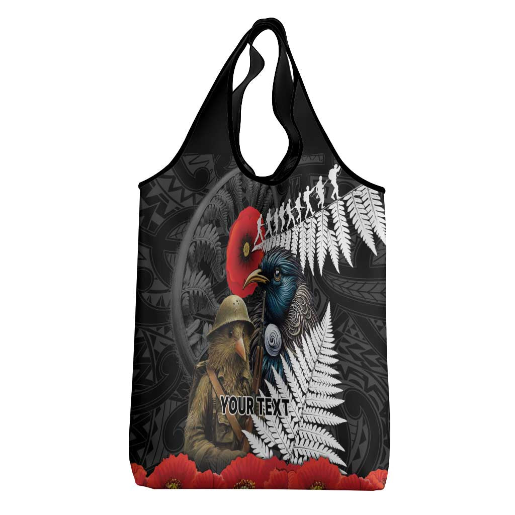 Kiwi-Tui Bird Soldier ANZAC Day Personalised Grocery Bag Maori Silver Fern Motif