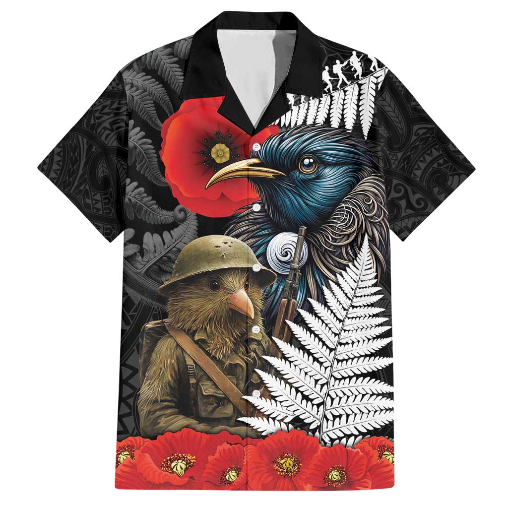 Kiwi-Tui Bird Soldier ANZAC Day Personalised Hawaiian Shirt Maori Silver Fern Motif
