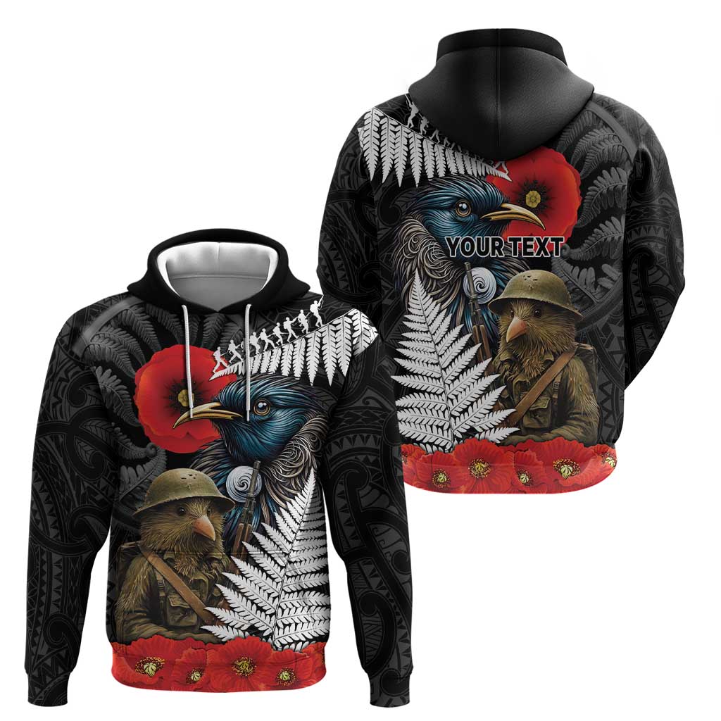 Kiwi-Tui Bird Soldier ANZAC Day Personalised Hoodie Maori Silver Fern Motif