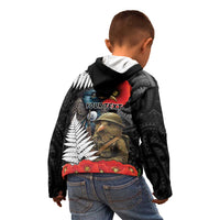 Kiwi-Tui Bird Soldier ANZAC Day Personalised Kid Hoodie Maori Silver Fern Motif