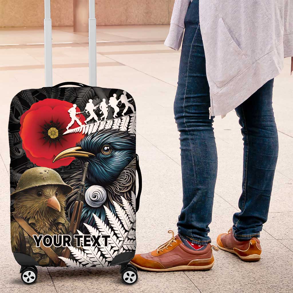 Kiwi-Tui Bird Soldier ANZAC Day Personalised Luggage Cover Maori Silver Fern Motif