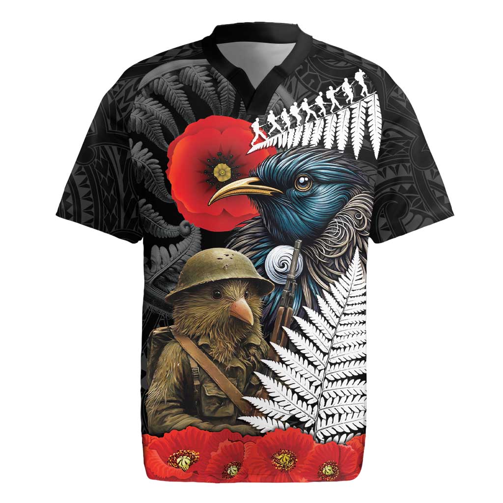 Kiwi-Tui Bird Soldier ANZAC Day Personalised Rugby Jersey Maori Silver Fern Motif