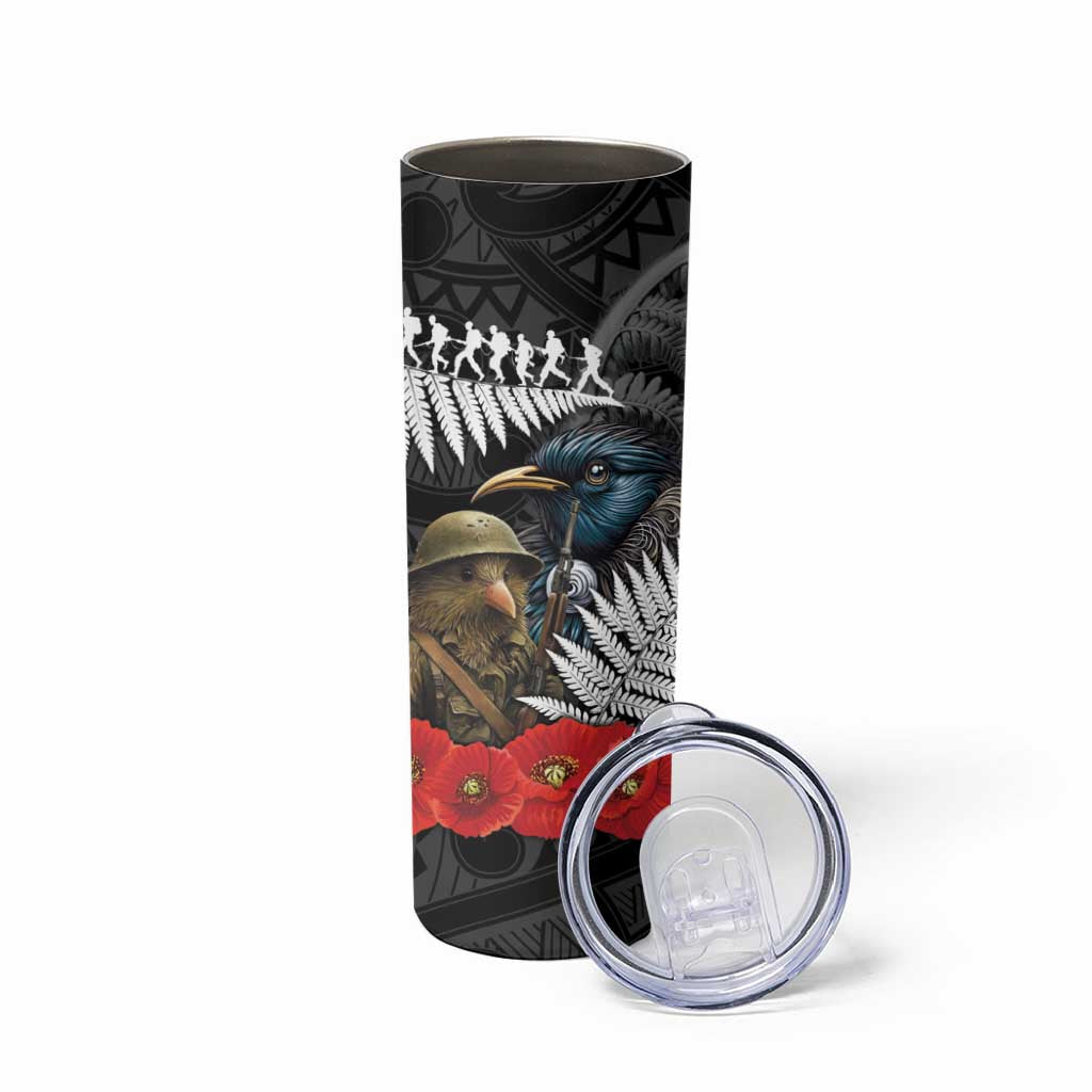 Kiwi-Tui Bird Soldier ANZAC Day Personalised Skinny Tumbler Maori Silver Fern Motif