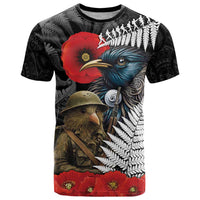 Kiwi-Tui Bird Soldier ANZAC Day Personalised T Shirt Maori Silver Fern Motif