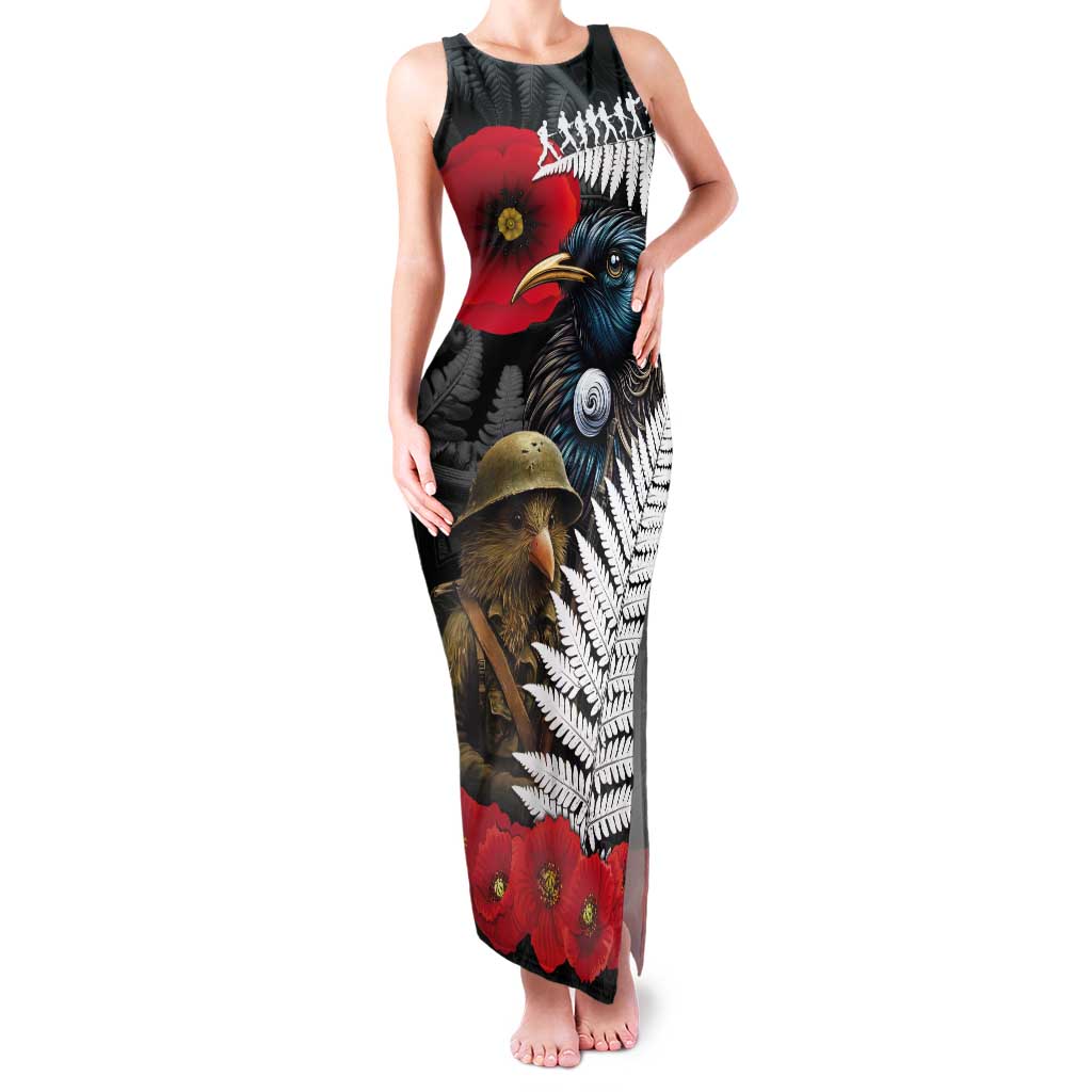 Kiwi-Tui Bird Soldier ANZAC Day Personalised Tank Maxi Dress Maori Silver Fern Motif
