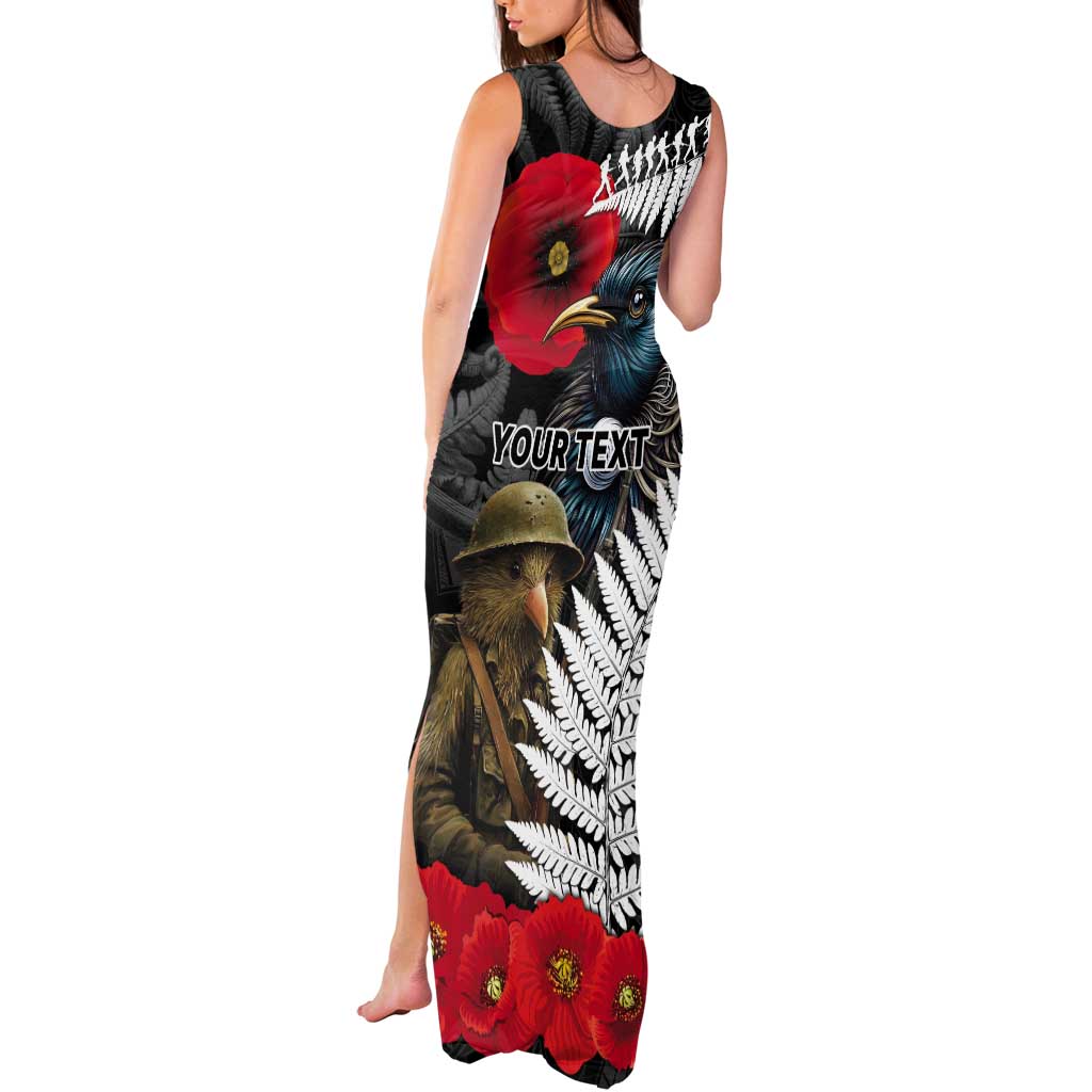 Kiwi-Tui Bird Soldier ANZAC Day Personalised Tank Maxi Dress Maori Silver Fern Motif