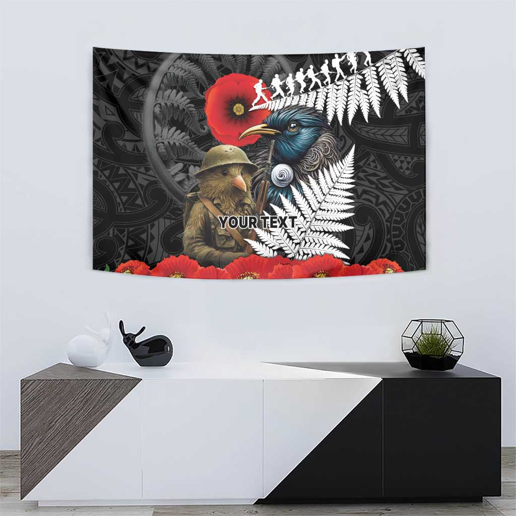 Kiwi-Tui Bird Soldier ANZAC Day Personalised Tapestry Maori Silver Fern Motif