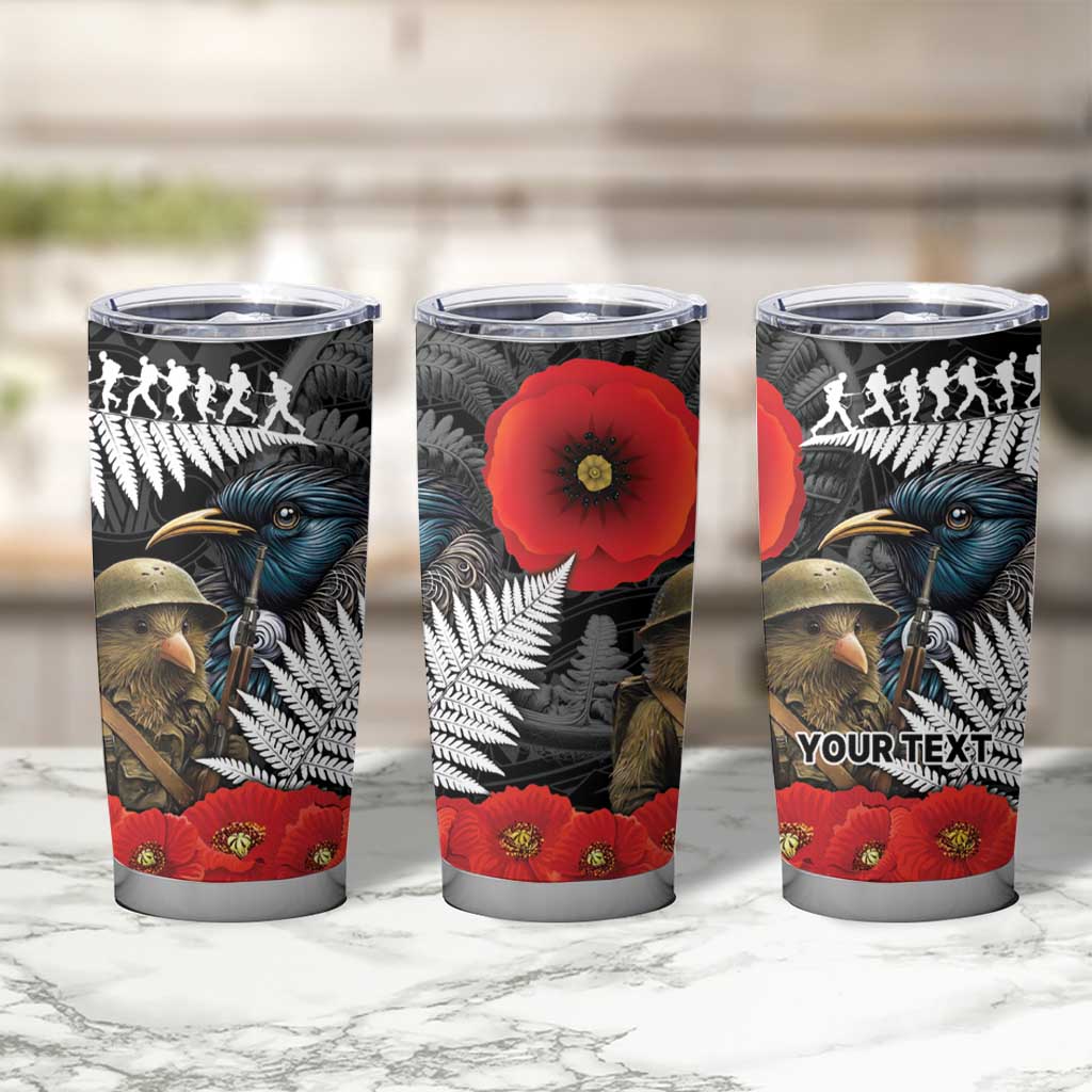 Kiwi-Tui Bird Soldier ANZAC Day Personalised Tumbler Cup Maori Silver Fern Motif