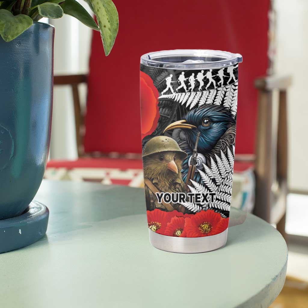 Kiwi-Tui Bird Soldier ANZAC Day Personalised Tumbler Cup Maori Silver Fern Motif