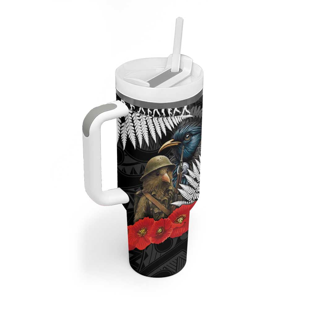 Kiwi-Tui Bird Soldier ANZAC Day Personalised Tumbler With Handle Maori Silver Fern Motif
