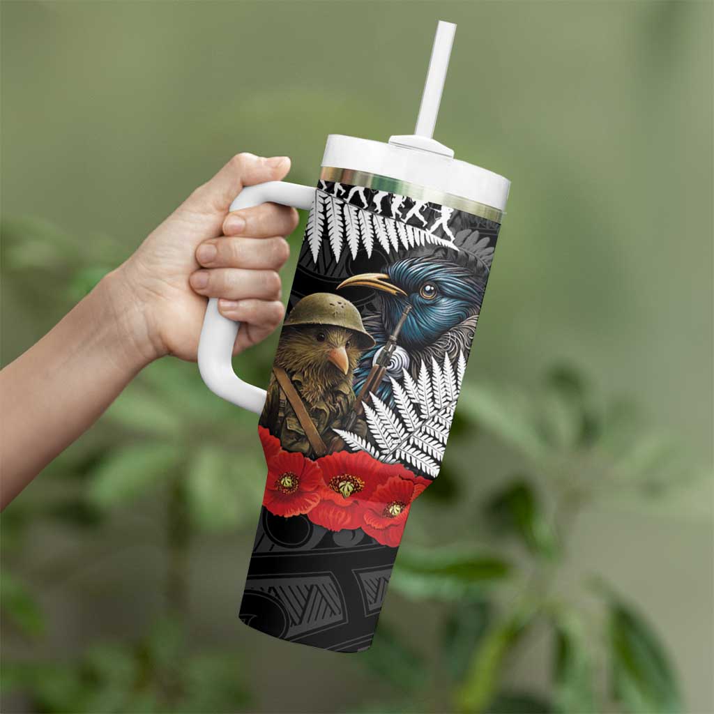 Kiwi-Tui Bird Soldier ANZAC Day Personalised Tumbler With Handle Maori Silver Fern Motif