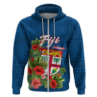 Custom Fiji Hoodie Tropical Flowers and Tapa Pattern LT9 - Polynesian Pride