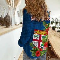 Personalised Fiji Women Casual Shirt Tropical Flowers and Tapa Pattern LT9 - Polynesian Pride