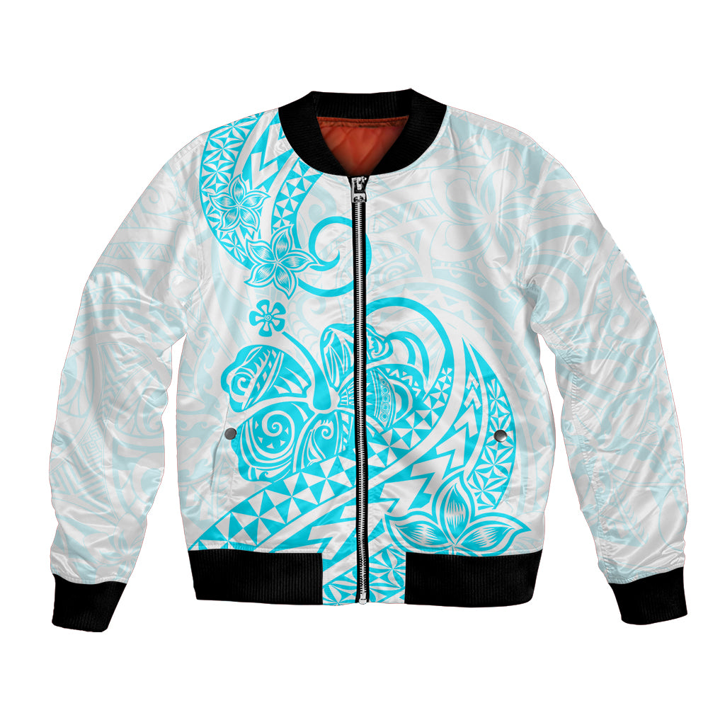 Polynesian Bomber Jacket Tribal Tattoo Aqua Screen Color LT9 Unisex Aqua - Polynesian Pride