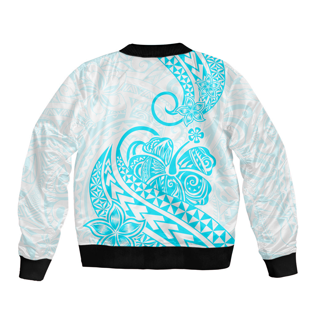 Polynesian Sleeve Zip Bomber Jacket Tribal Tattoo Aqua Screen Color LT9 - Polynesian Pride