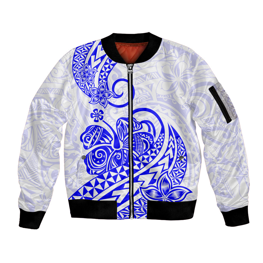 Polynesian Sleeve Zip Bomber Jacket Tribal Tattoo Blue Screen Color LT9 Unisex Blue - Polynesian Pride