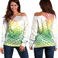 Polynesian Off Shoulder Sweater Tribal Tattoo Gradient 02 Screen Color LT9 Women Gradient - Polynesian Pride