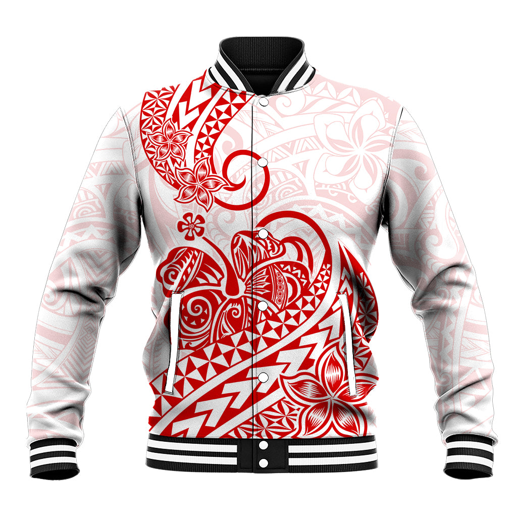 Polynesian Baseball Jacket Tribal Tattoo Red Screen Color LT9 Unisex Red - Polynesian Pride