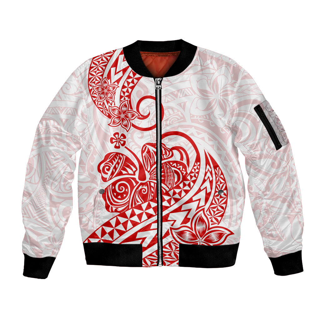 Polynesian Sleeve Zip Bomber Jacket Tribal Tattoo Red Screen Color LT9 Unisex Red - Polynesian Pride