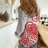 Polynesian Women Casual Shirt Tribal Tattoo Red Screen Color LT9 - Polynesian Pride