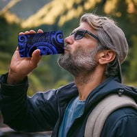 Polynesian Guam Coat of Arms 4 in 1 Can Cooler Tumbler Polynesian Tribal Tattoo Blue Version