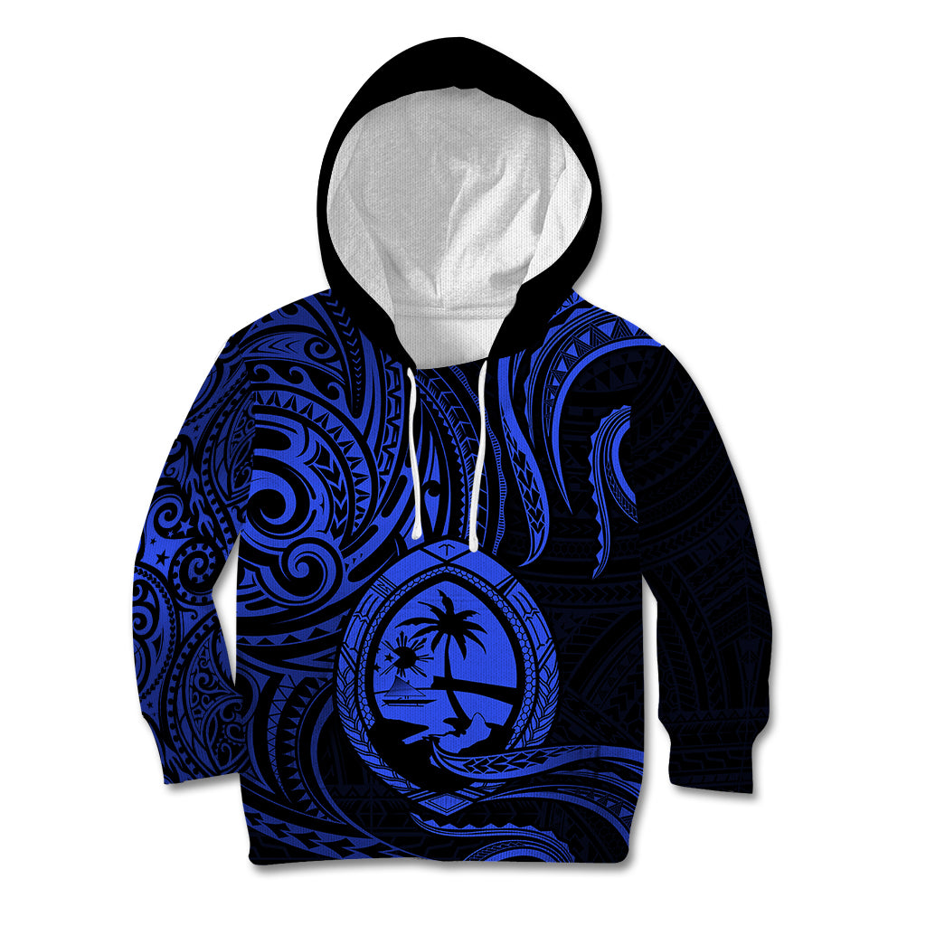 Polynesian Pride Guam Kid Hoodie With Polynesian Tribal Tattoo and Coat of Arms Blue Version LT9 Hoodie Blue - Polynesian Pride