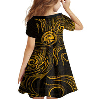 Polynesian Guam Coat of Arms Family Matching Off Shoulder Maxi Dress and Hawaiian Shirt Polynesian Tribal Tattoo Gold Version