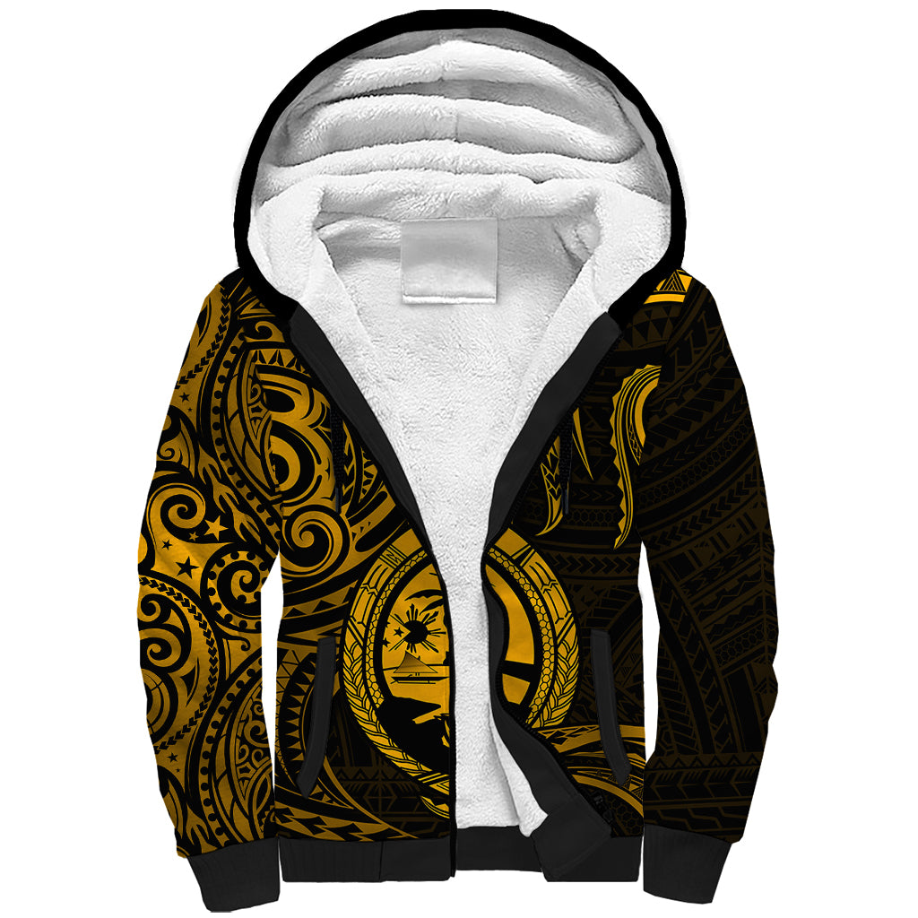 Polynesian Pride Guam Sherpa Hoodie With Polynesian Tribal Tattoo and Coat of Arms Gold Version LT9 Unisex Gold - Polynesian Pride