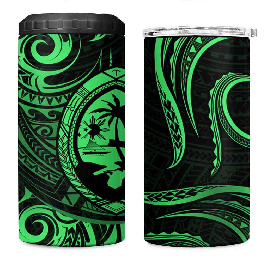 Polynesian Guam Coat of Arms 4 in 1 Can Cooler Tumbler Polynesian Tribal Tattoo Green Version