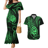 Polynesian Guam Coat of Arms Couples Matching Mermaid Dress and Hawaiian Shirt Polynesian Tribal Tattoo Green Version