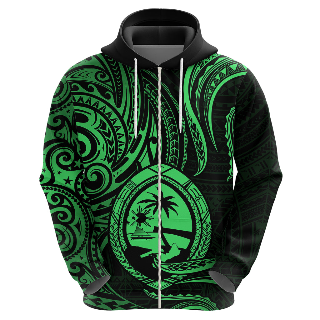 Polynesian Pride Guam Hoodie With Polynesian Tribal Tattoo and Coat of Arms Green Version LT9 - Polynesian Pride