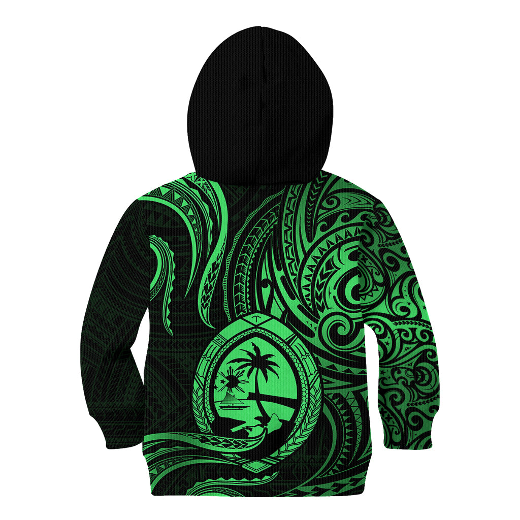 Polynesian Pride Guam Kid Hoodie With Polynesian Tribal Tattoo and Coat of Arms Green Version LT9 Zip Hoodie Green - Polynesian Pride