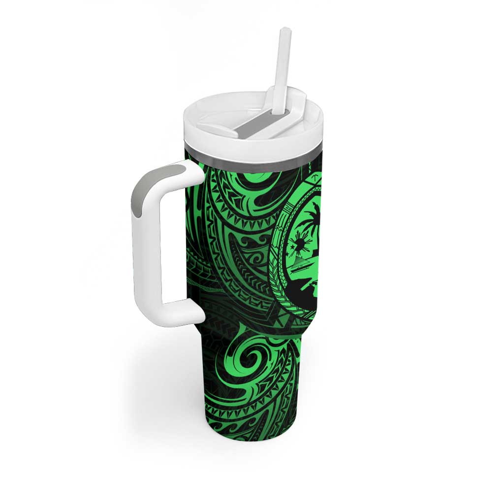 Polynesian Guam Coat of Arms Tumbler With Handle Polynesian Tribal Tattoo Green Version