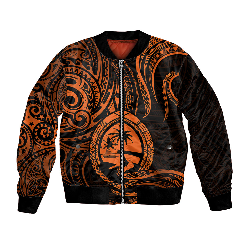 Polynesian Pride Guam Bomber Jacket With Polynesian Tribal Tattoo and Coat of Arms Orange Version LT9 Unisex Orange - Polynesian Pride