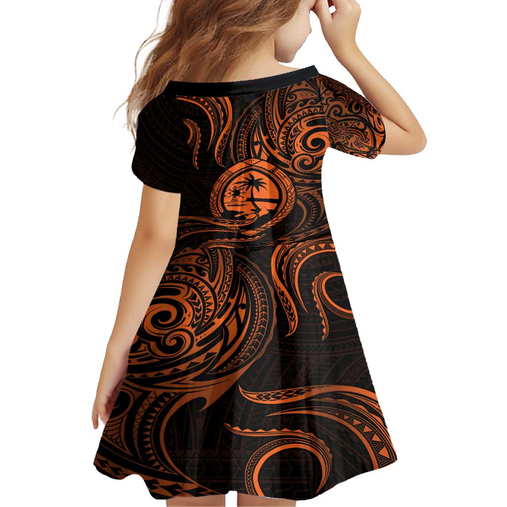 Polynesian Guam Coat of Arms Family Matching Summer Maxi Dress and Hawaiian Shirt Polynesian Tribal Tattoo Orange Version