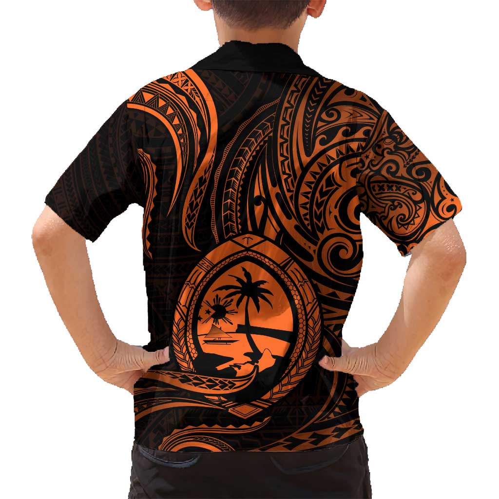 Polynesian Guam Coat of Arms Family Matching Tank Maxi Dress and Hawaiian Shirt Polynesian Tribal Tattoo Orange Version