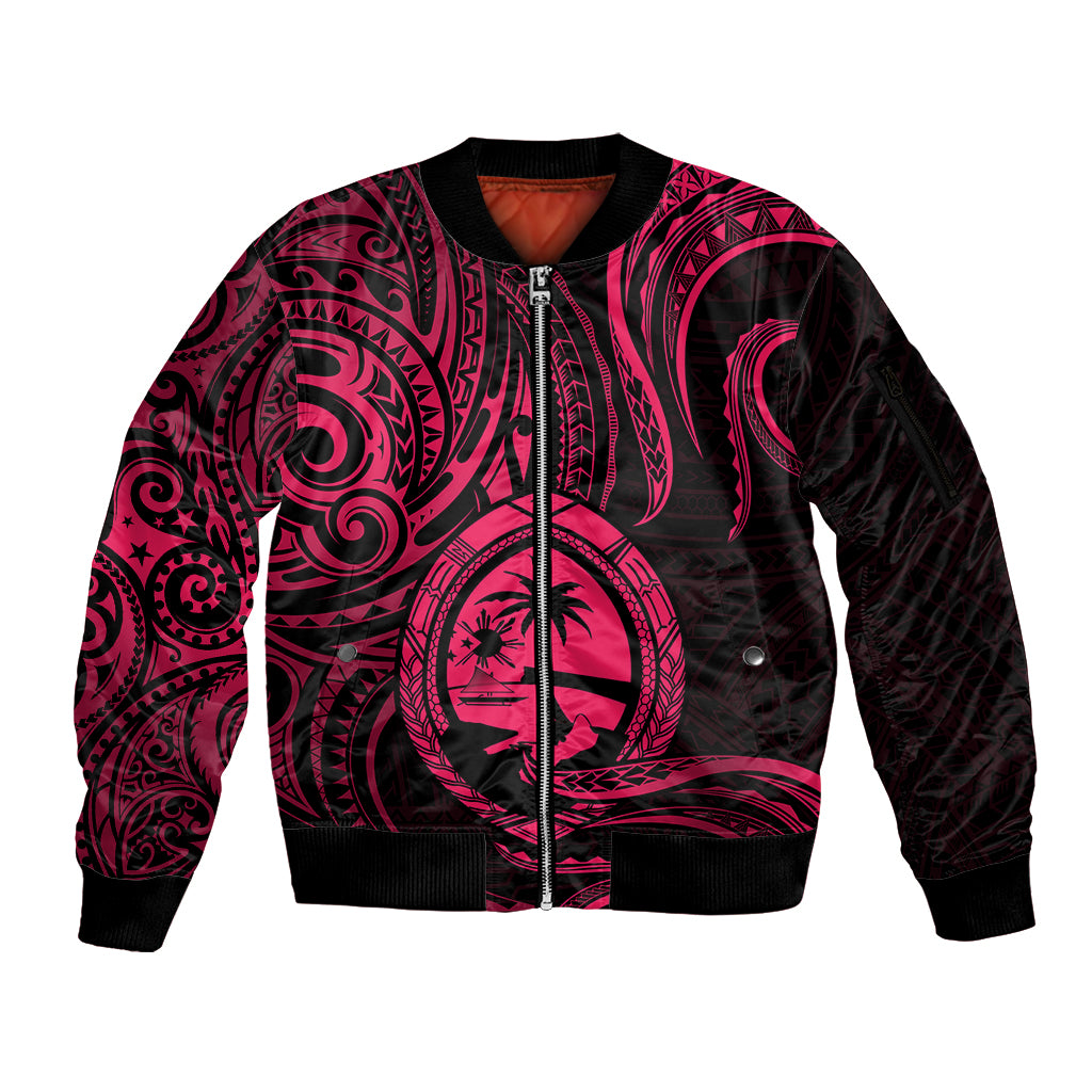 Polynesian Pride Guam Sleeve Zip Bomber Jacket With Polynesian Tribal Tattoo and Coat of Arms Pink Version LT9 Unisex Pink - Polynesian Pride