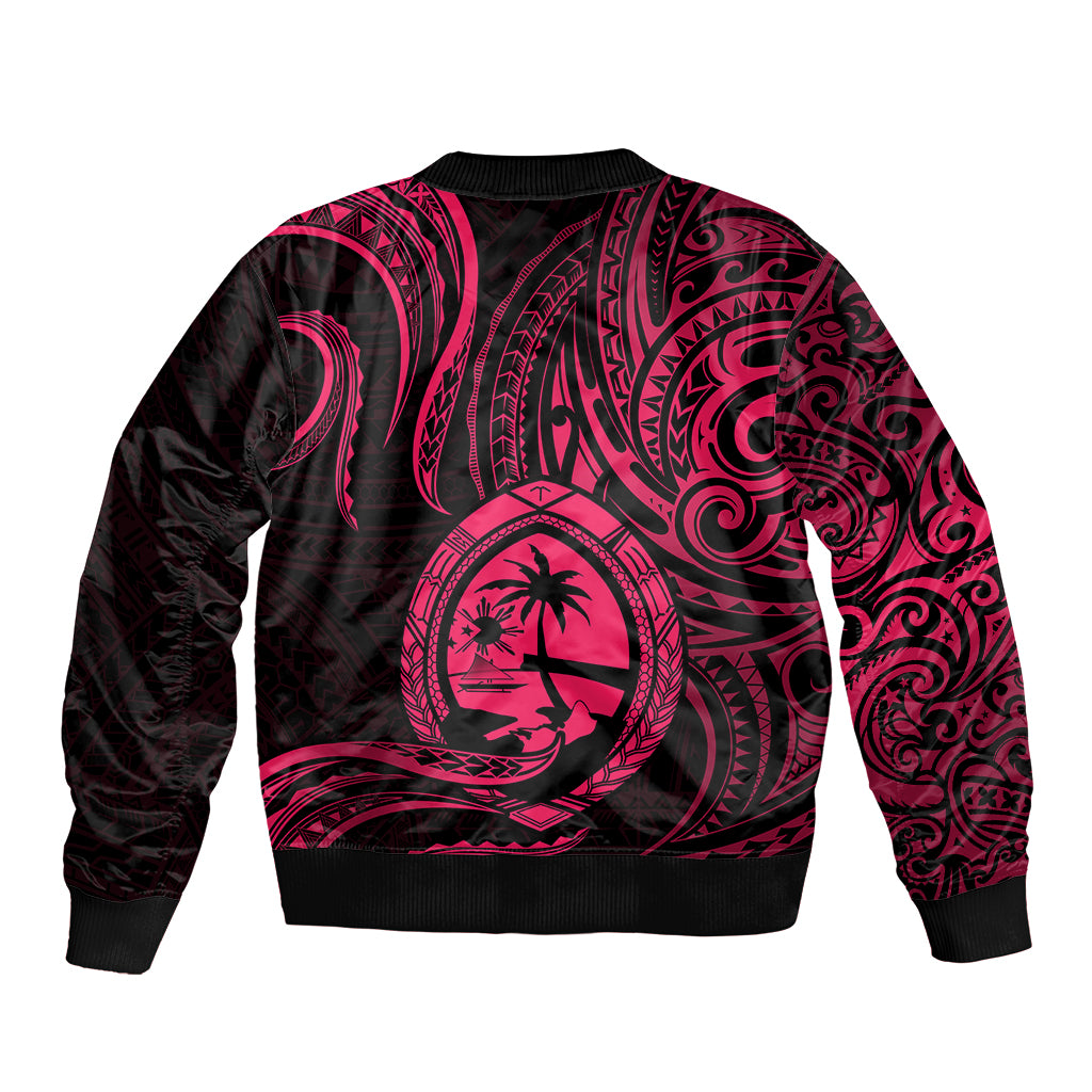 Polynesian Pride Guam Sleeve Zip Bomber Jacket With Polynesian Tribal Tattoo and Coat of Arms Pink Version LT9 - Polynesian Pride